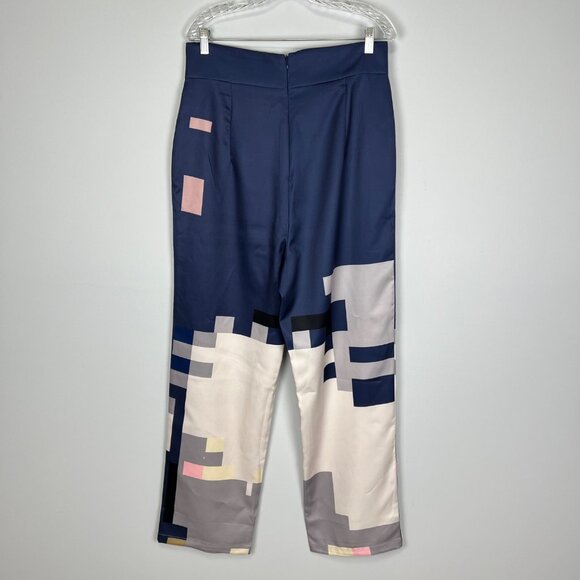 Koandaily Womens Pixel Print Pants High Waisted Blue Gray Colorblock size 12 - Picture 4 of 10